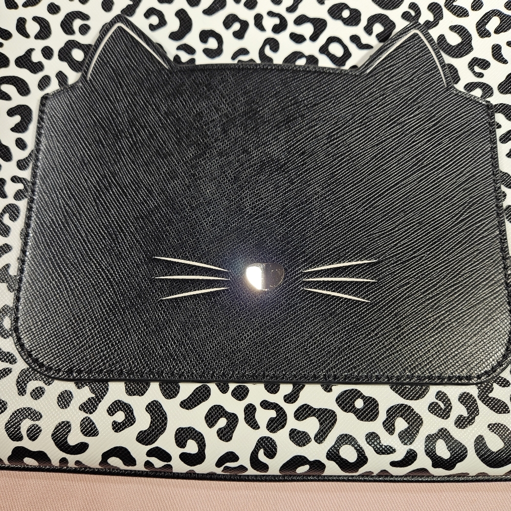 Kate Spade Meow Cat Large Zip Pouch With Dustbag - Picture 2 of 9